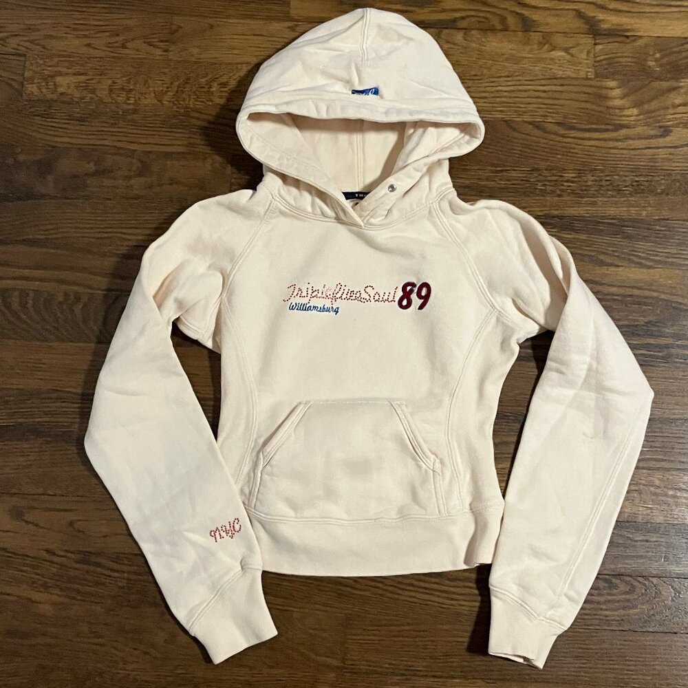 Triple Five Soul cream fitted long-sleeved hooded sweatshirt kangaroo pocket XS